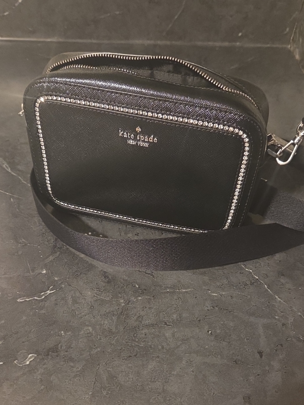 kate spade Black Rhinestone-Trim Crossbody Belt Bag